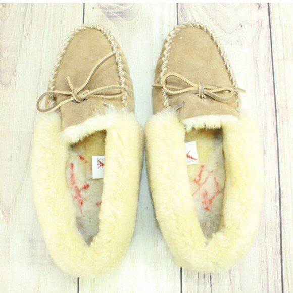 LL Bean Brown Suede Wicked Good Shearling Lined Moccasin Slippers Size 11 M - Picture 7 of 9